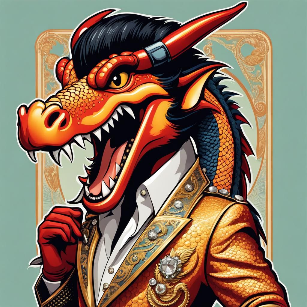 Dragon Elvis Impersonator: Humorous Anthropomorphic Illustra...