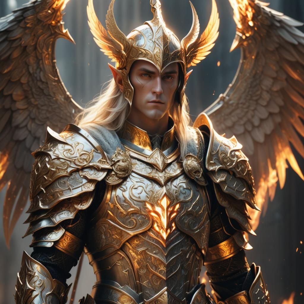 High Elf Paladin in Gilded Armor: Anime-Inspired Art