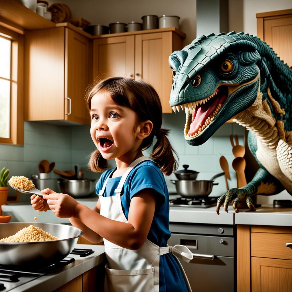 Girl Makes a Face in Kitchen, Cinematic Still