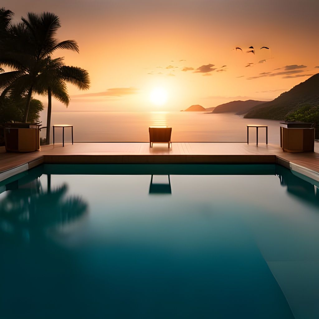 Calm Sunset Over Rooftop Pool, Photography