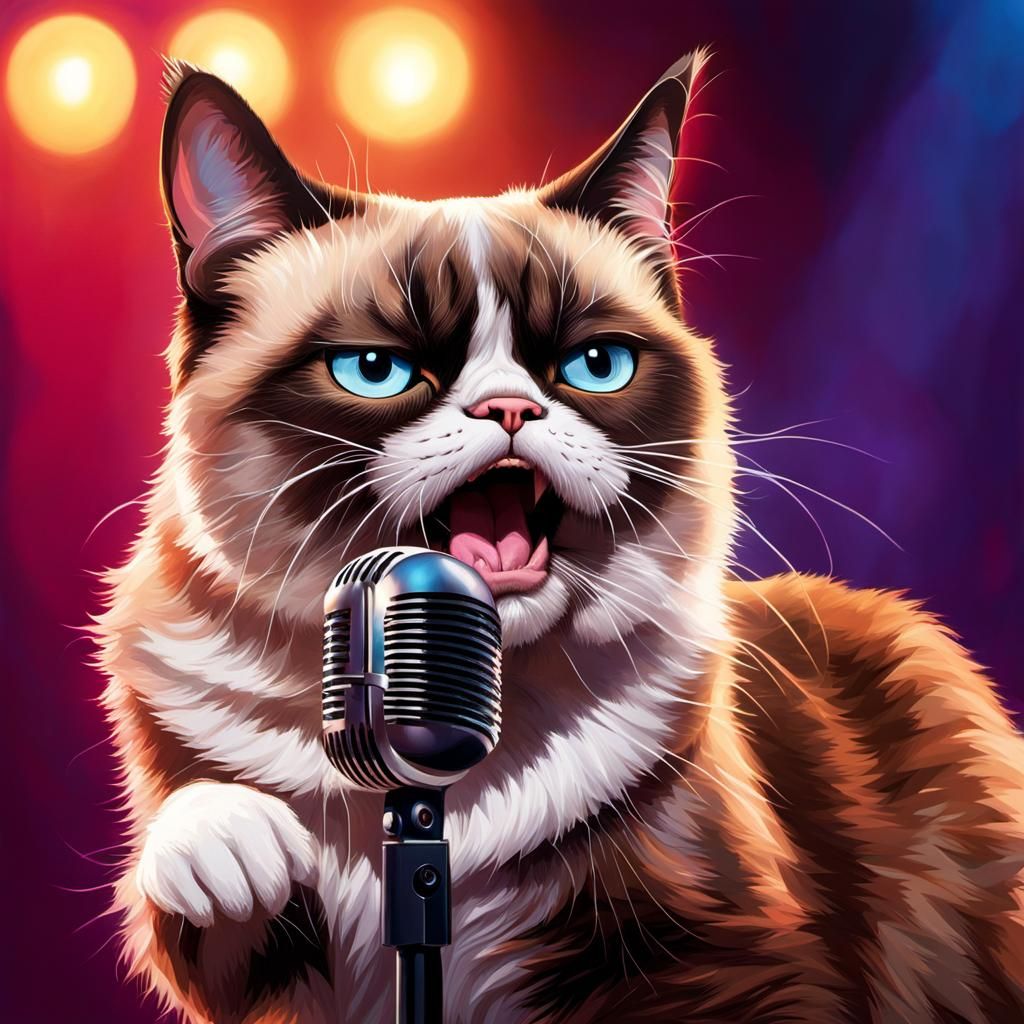 Grumpy Cat Opera Singer Hyperrealistic Photograph
