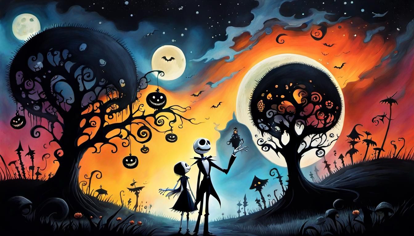 Chibi Jack Skellington and Sally in Noir Circus