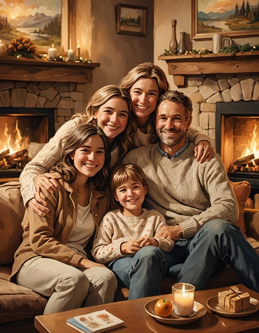 Heartwarming Family Portrait in Digital Painting Style
