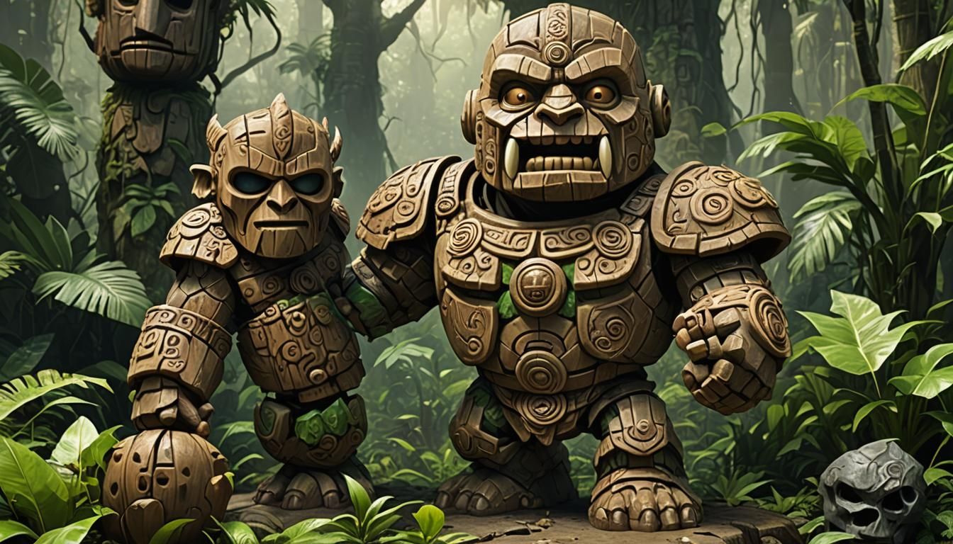 Jungle Protector: Tiny Fantasy Golem with Tiki Mask