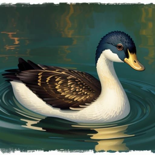 Impressionist Duck in Gouache Style