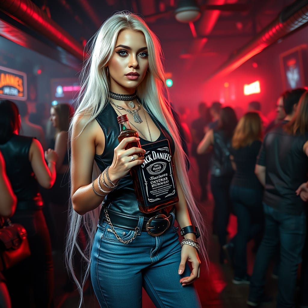 Gothic Thai Goddess in Neon Bar