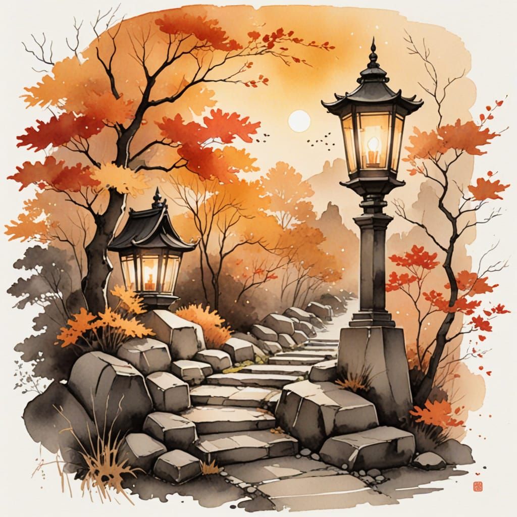 Lantern Festival: Autumn Illumination in Watercolor Style