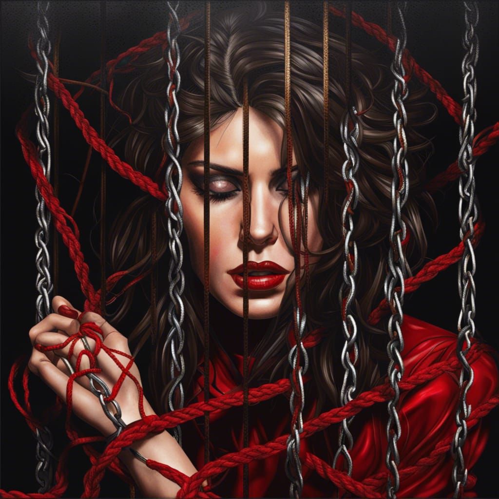 Brunette in Chains: Erotic Photorealistic Portrait
