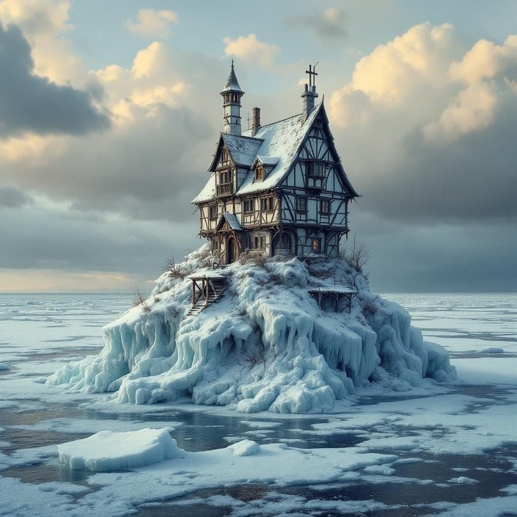 Icepunk House on Frozen Ocean in Burtonesque Style