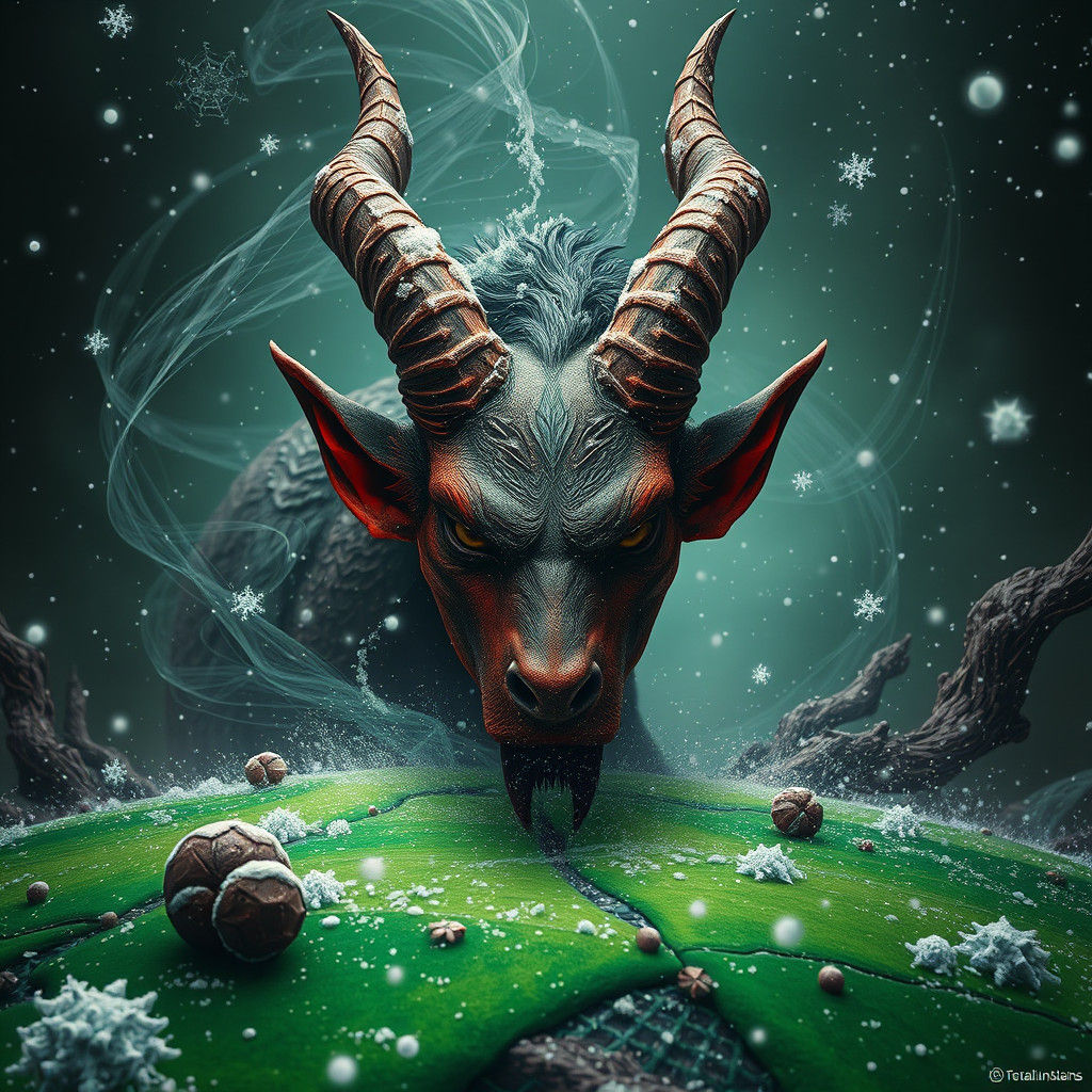 Devil Portrait in Snowy Mystical Landscape