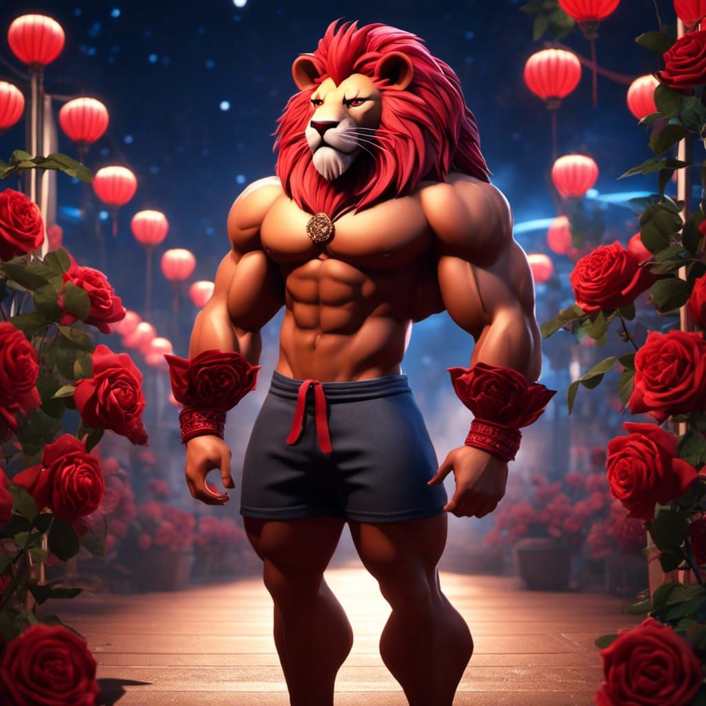Romantic Lion Bodybuilder at Moonlight Festival