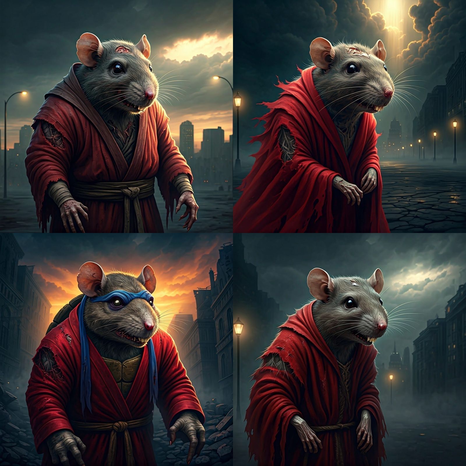 Zombie Rat Mystic in Eerie Cityscape: Digital Painting