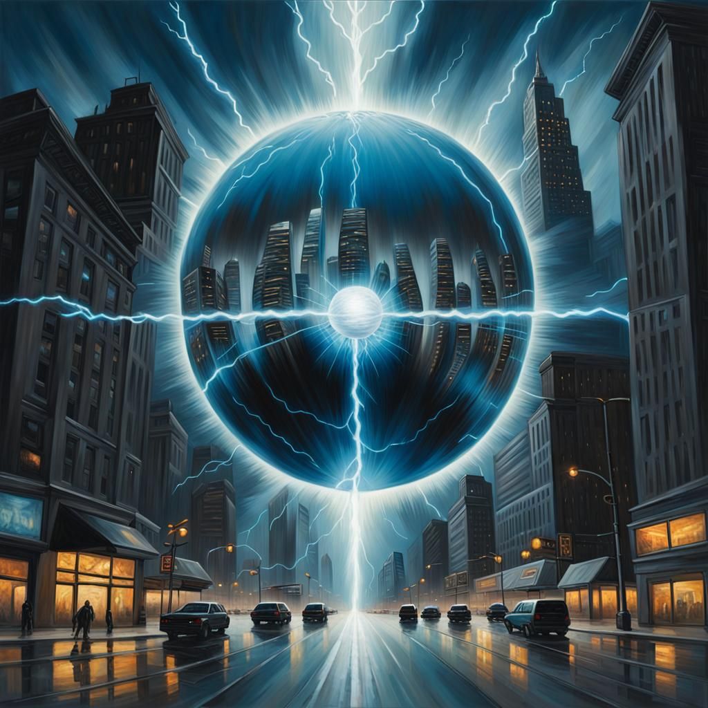 Dramatic Cityscape with Energy Ball, Digital Painting