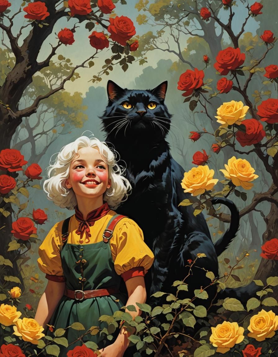 Children Among Roses: Frazetta-Style Pastel Drawing