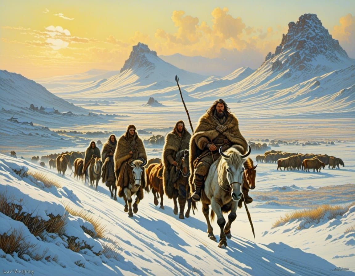 Ice Age Tribe Migration Across Cold Steppe