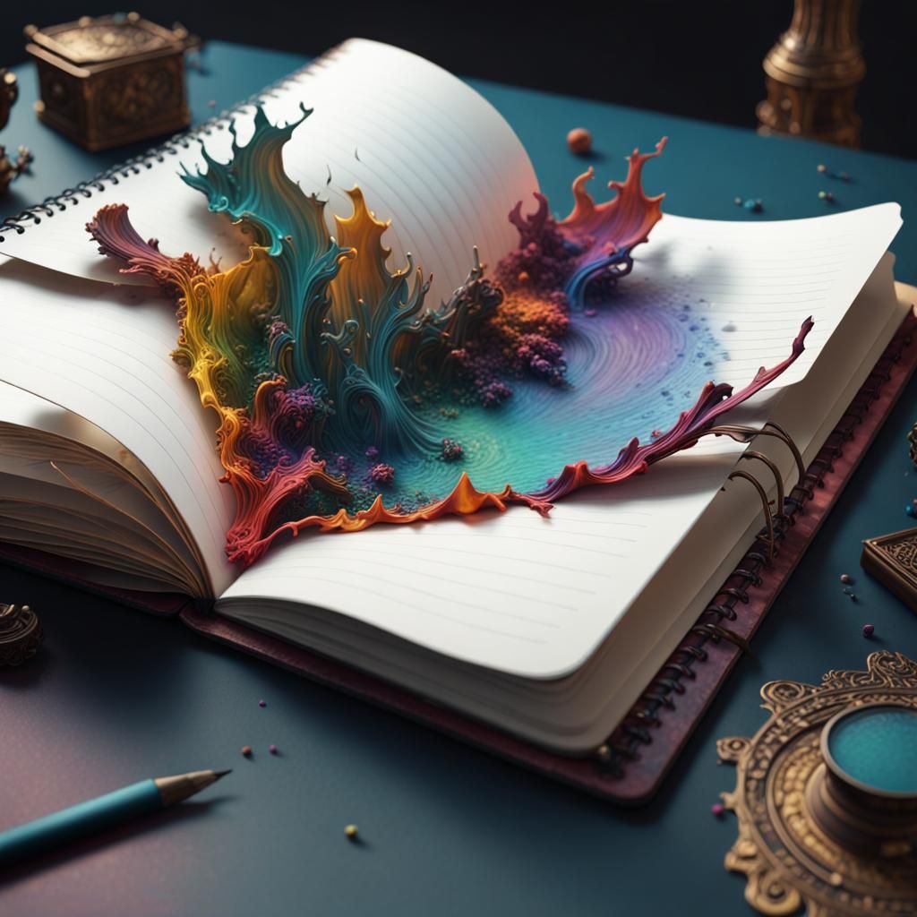 Colorful Open Notebook in Detailed Fantasy Art