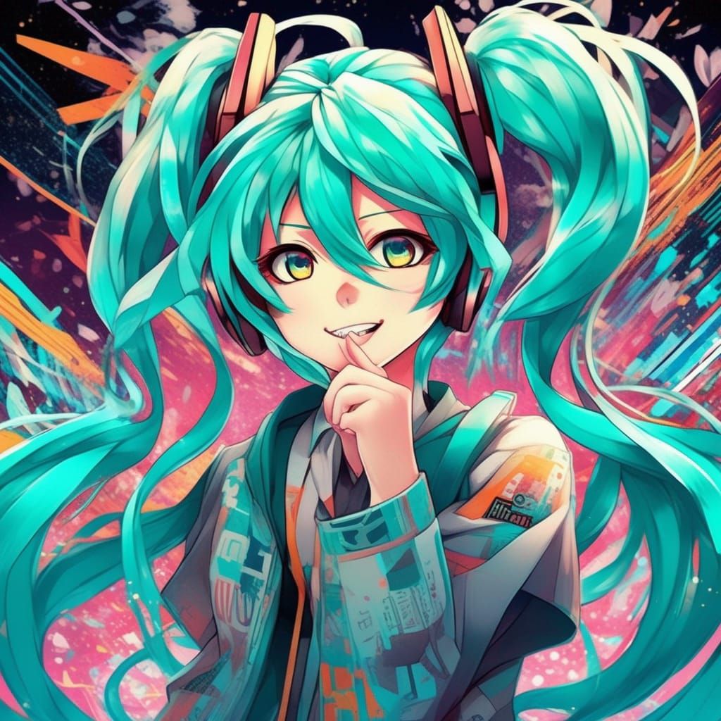Dynamic Anime-Style Illustration of Hatsune Miku
