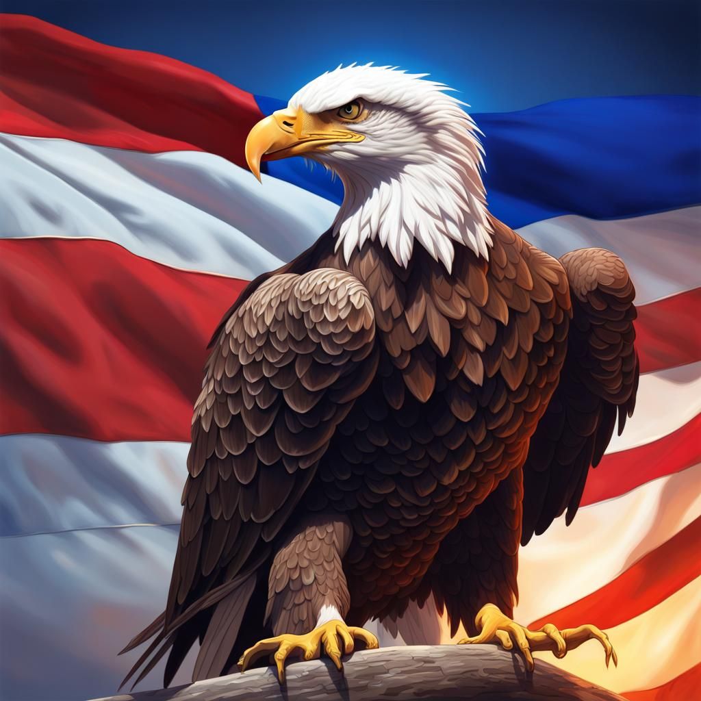 Bald Eagle with French Flag in Splash Art