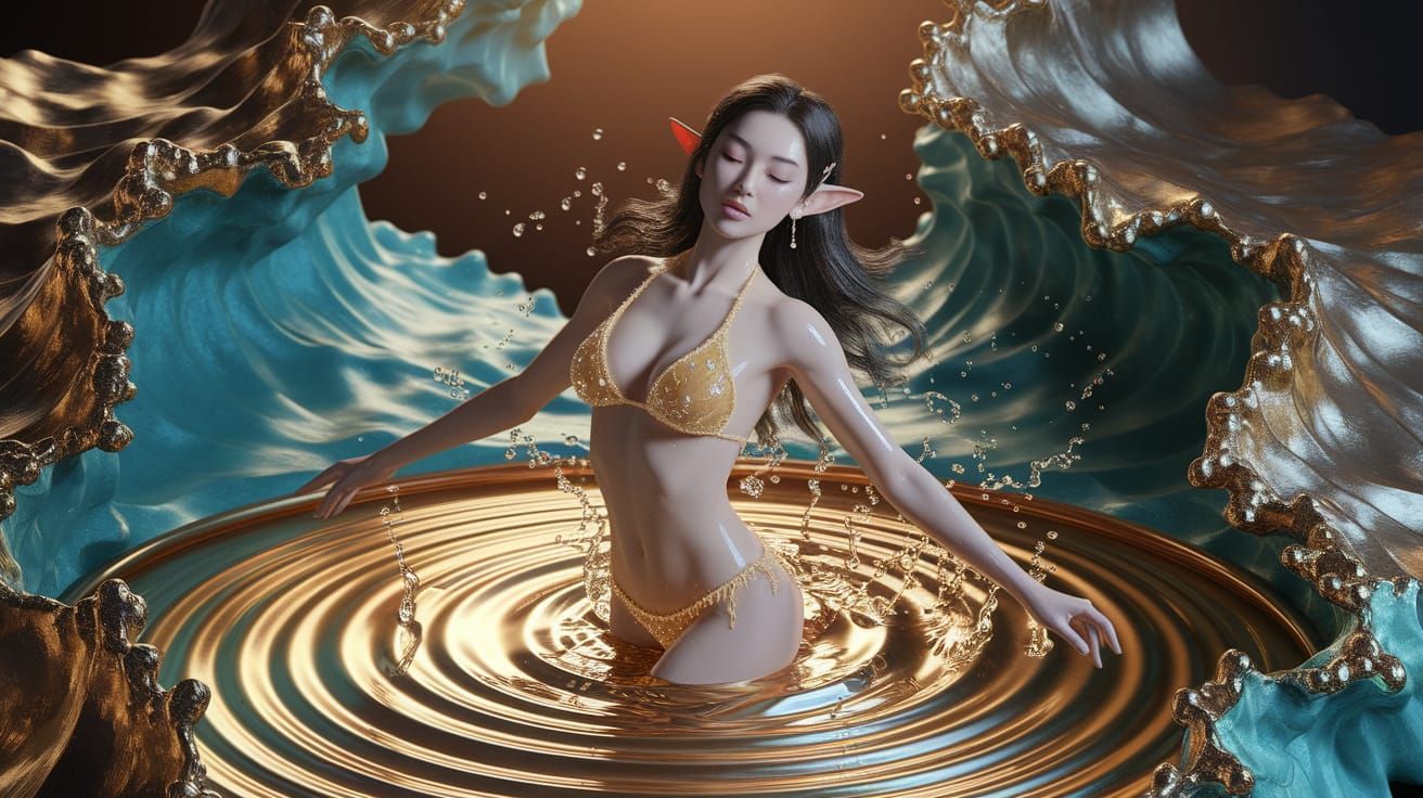 Golden Dancer in Divine Fantasy Dreamscape