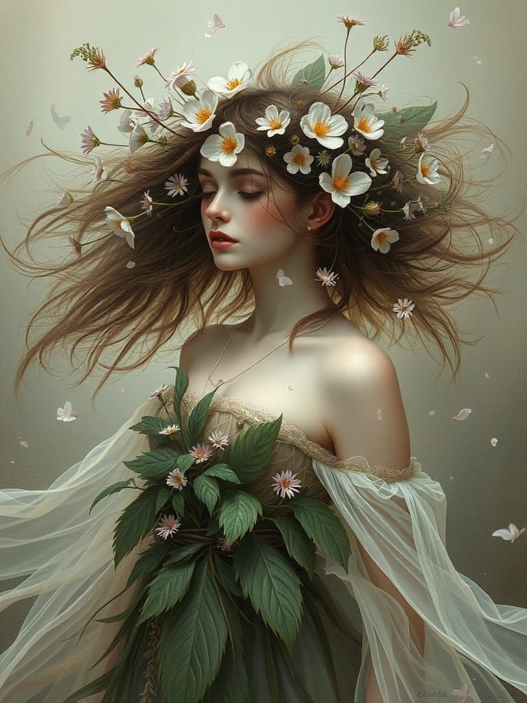 Ethereal Nature Spirit with Wildflowers