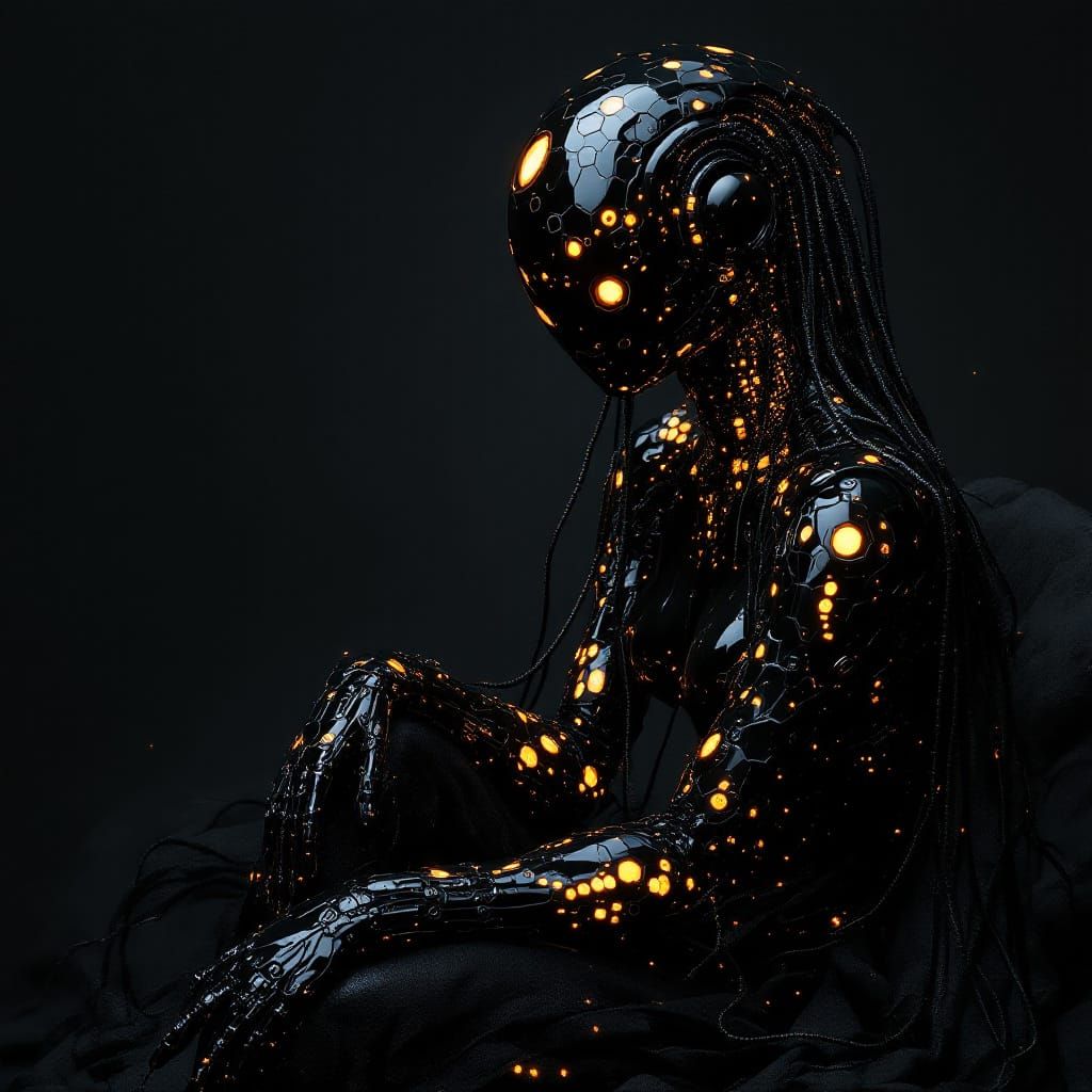 Detailed Cyborg Woman in Dramatic Lighting
