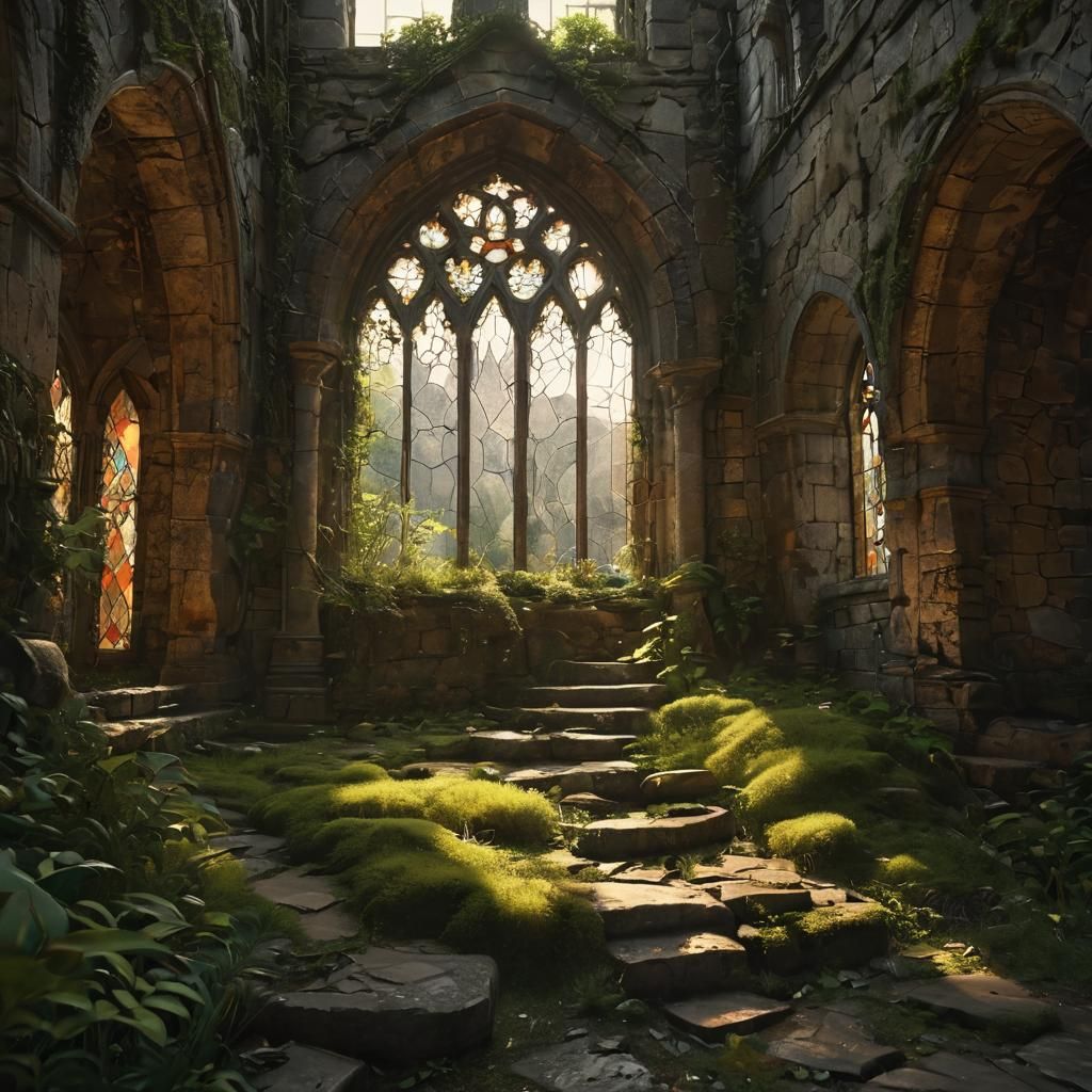 Abandoned Chapel Concept Art in Golden Sunlight
