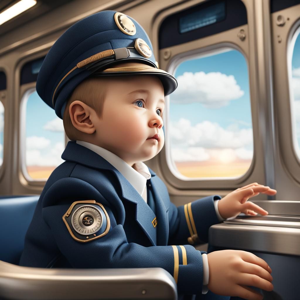 Baby Train Conductor in Bullet Train Cockpit