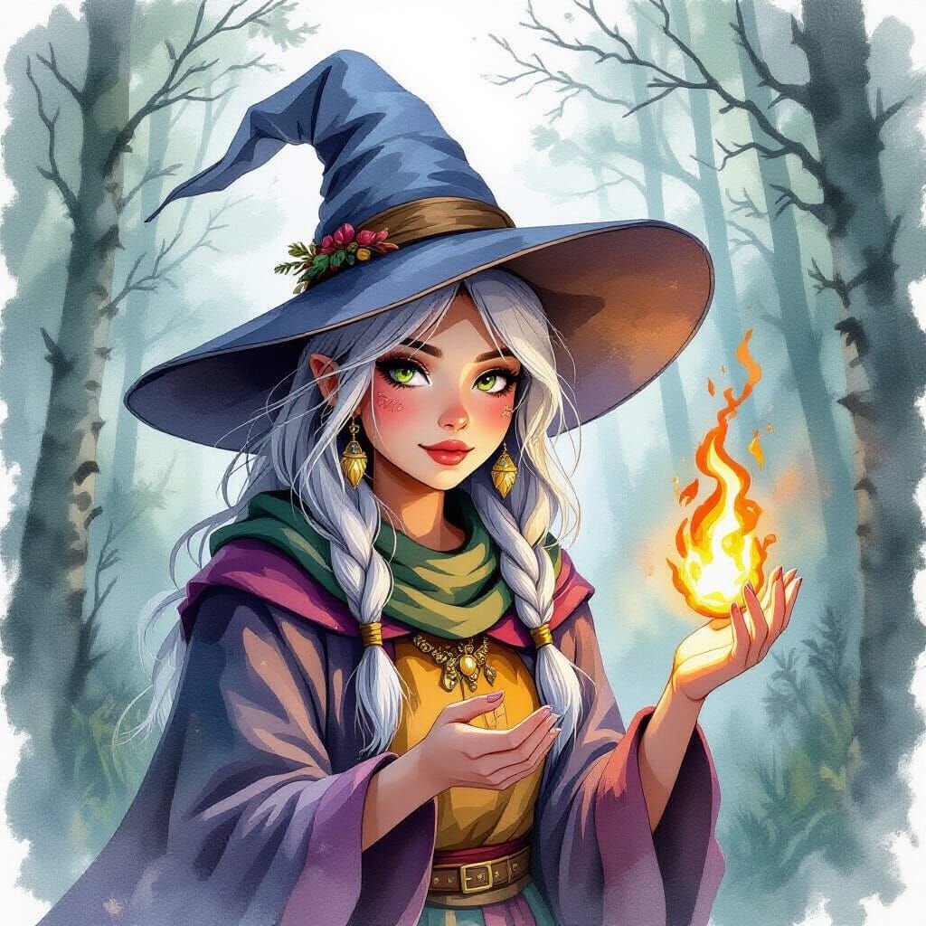 Baba Yaga as Watercolor Sorceress