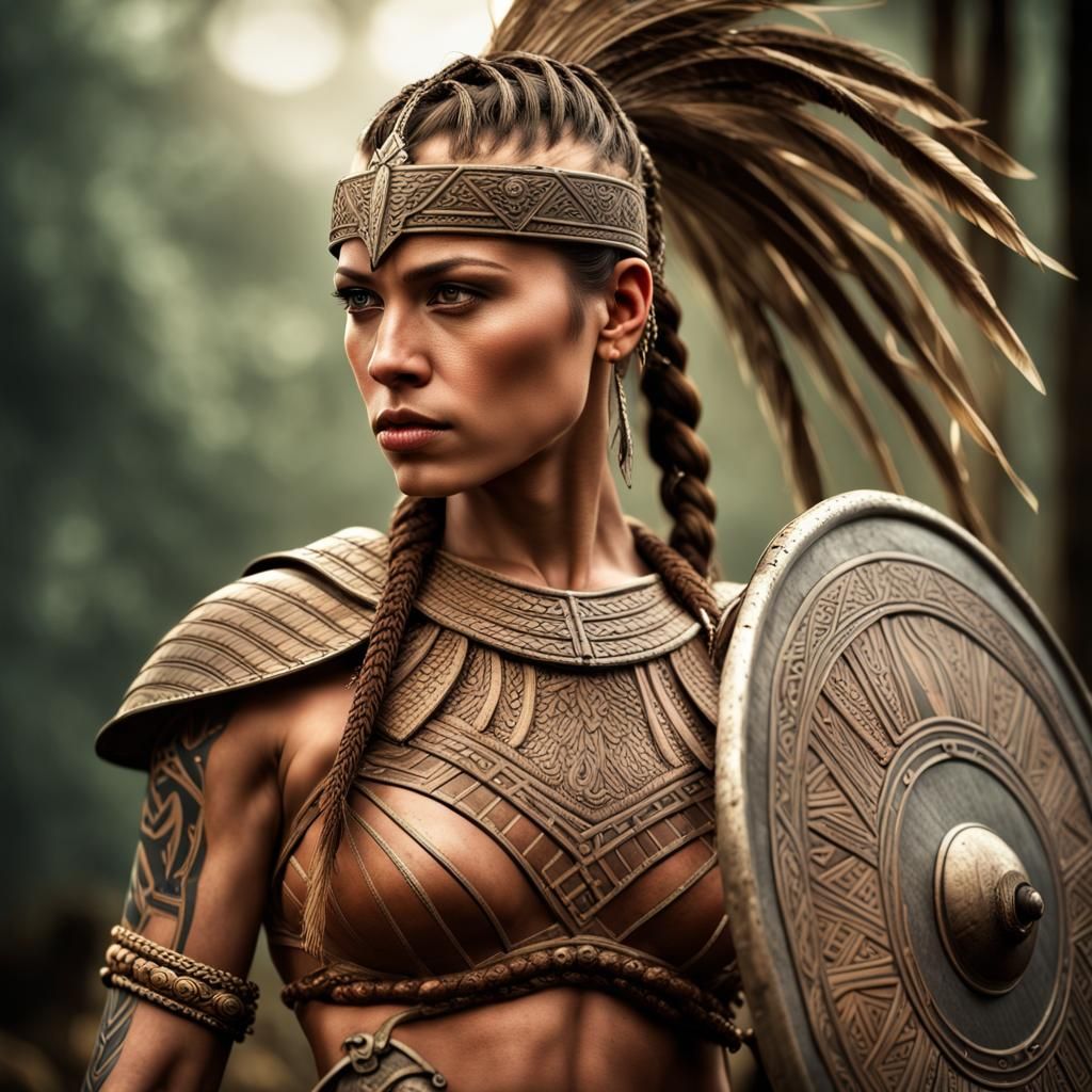 Mythical Amazonian Warrior Woman with Shield and Spear