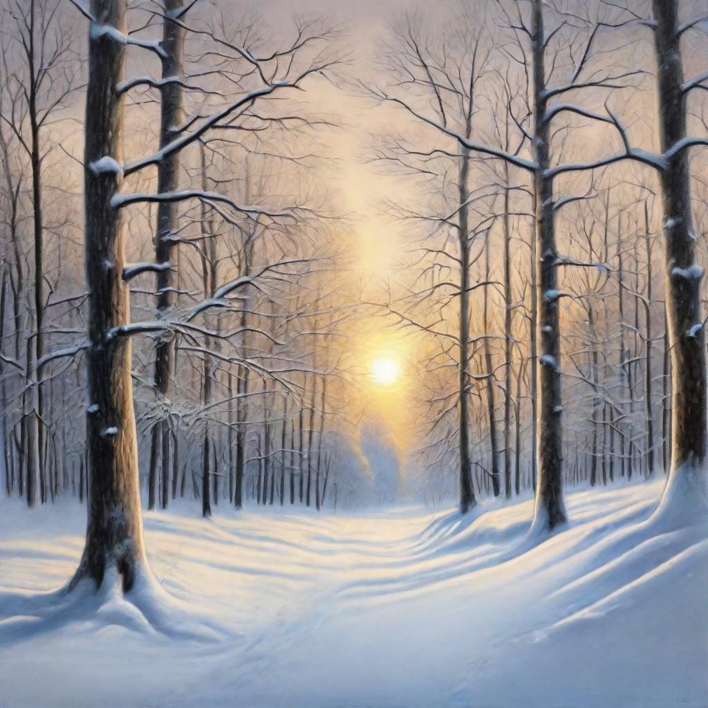 Serene Winter Landscape Charcoal Drawing