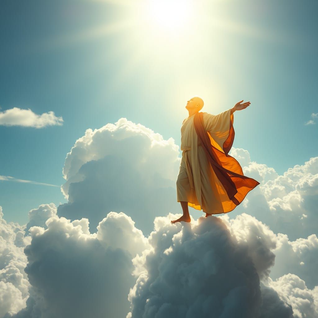 Ethereal Cosmic Wanderer on a Celestial Cloud