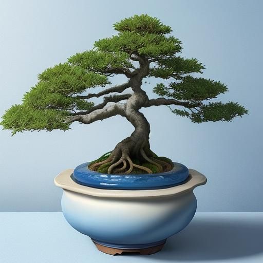 Bonsai Fountain in Blue Porcelain Pot