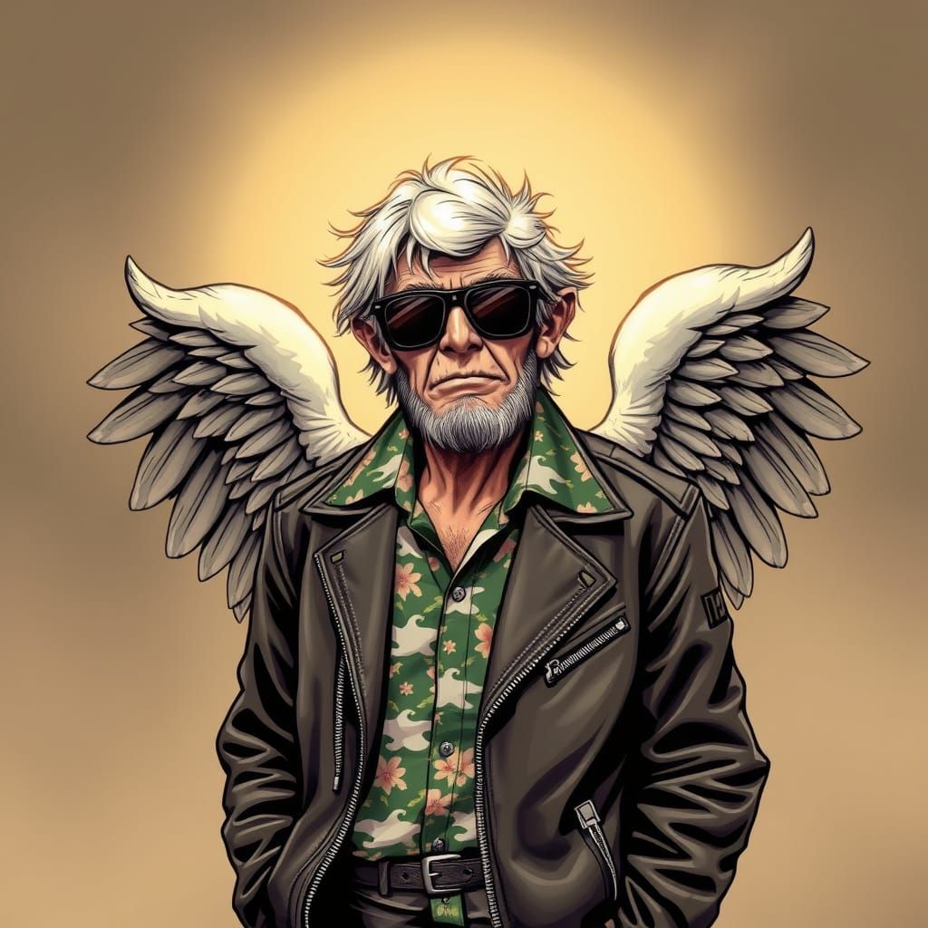 Muted Angel in Hawaiian Attire, Sunglasses, and a Death Jack...
