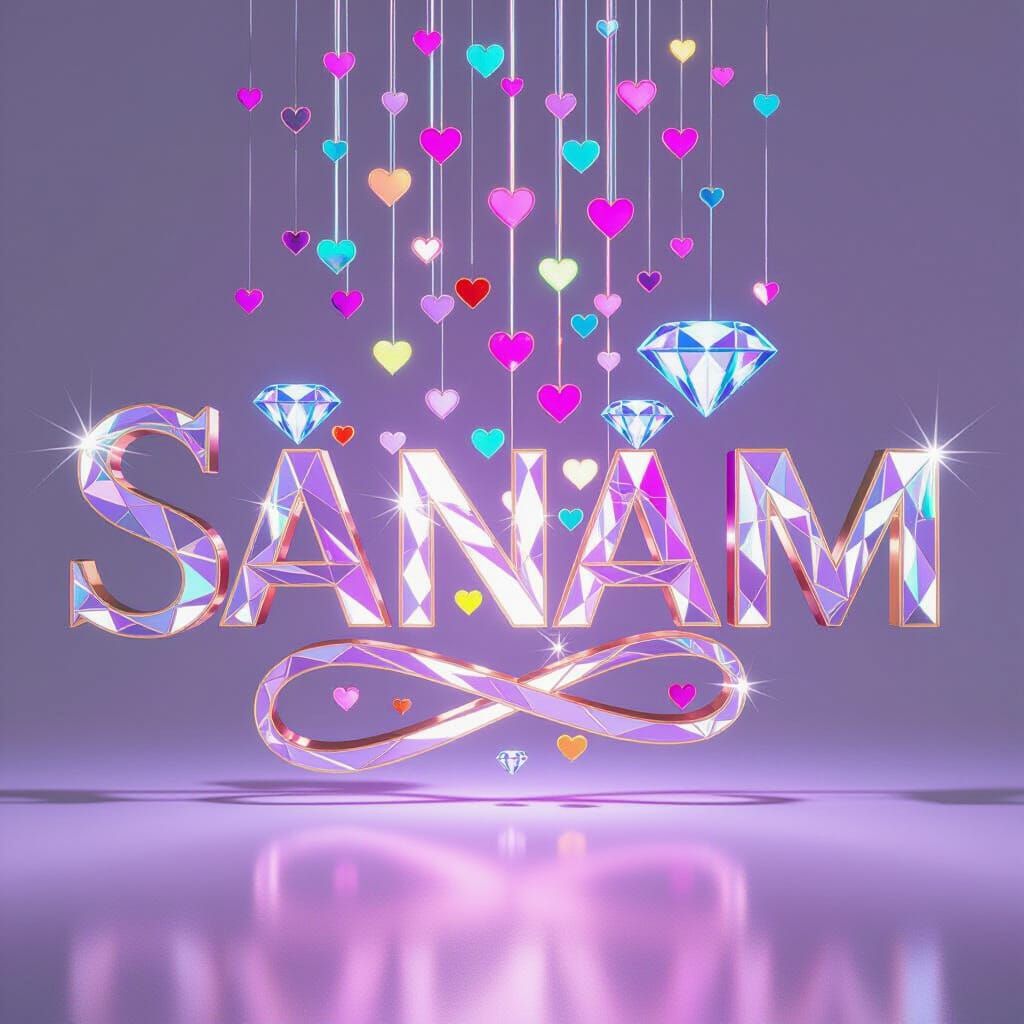 Neon Crystal Name Art: Sanam in 3D