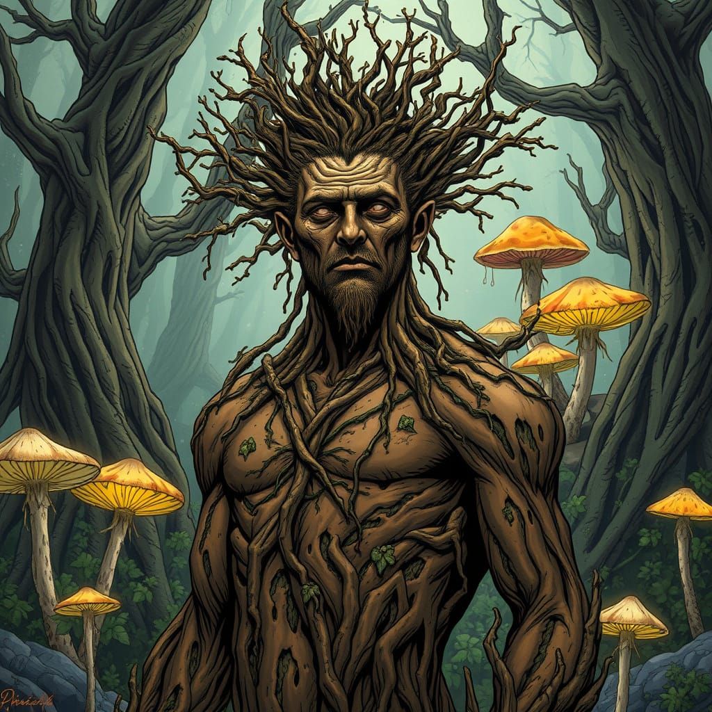 Muddy Sylvan Devotee in a Lush Forest