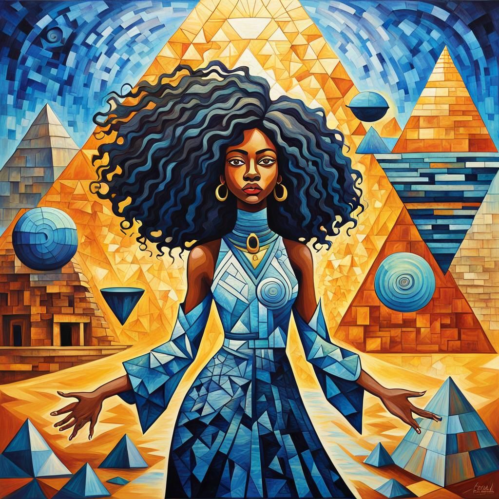 Radiant Black Woman in Geometric Abstract Impasto Style