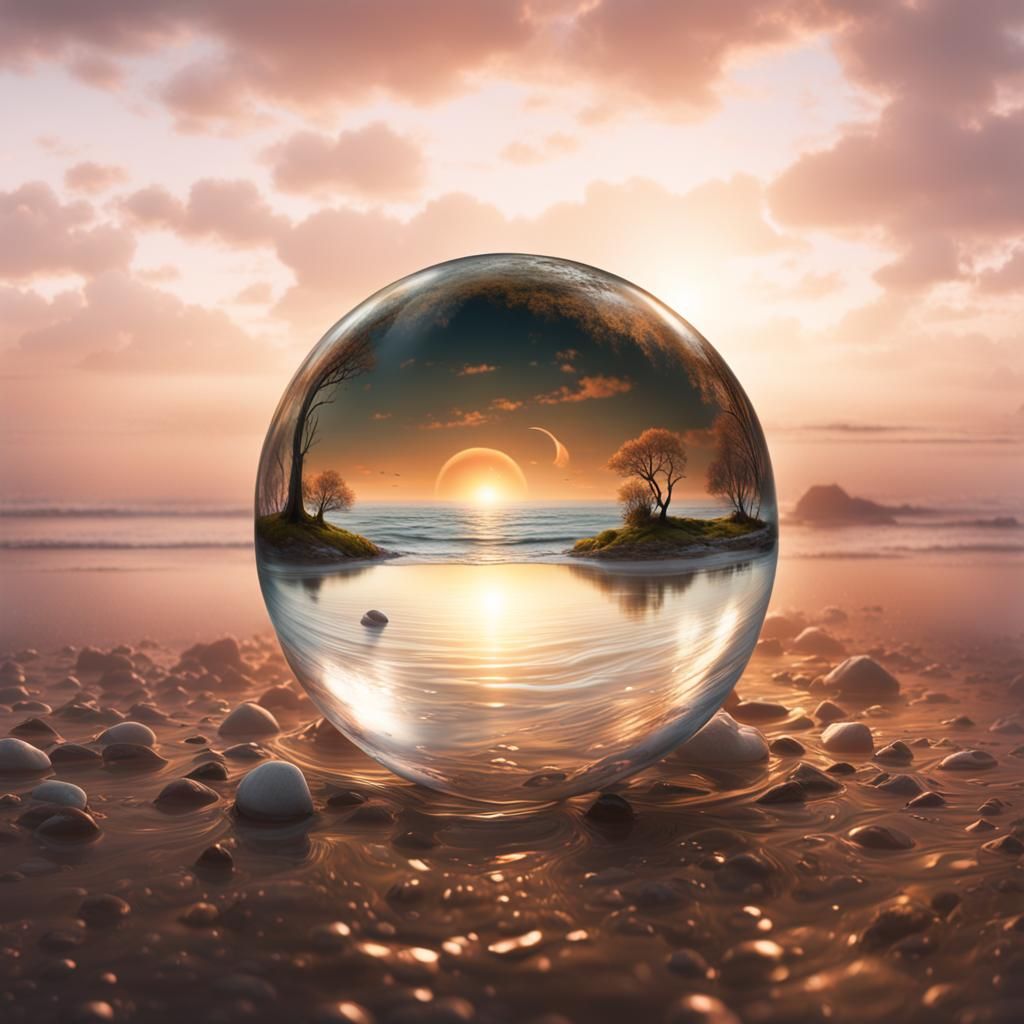 Surreal Sunset in Water Bubble: Digital Matte Painting