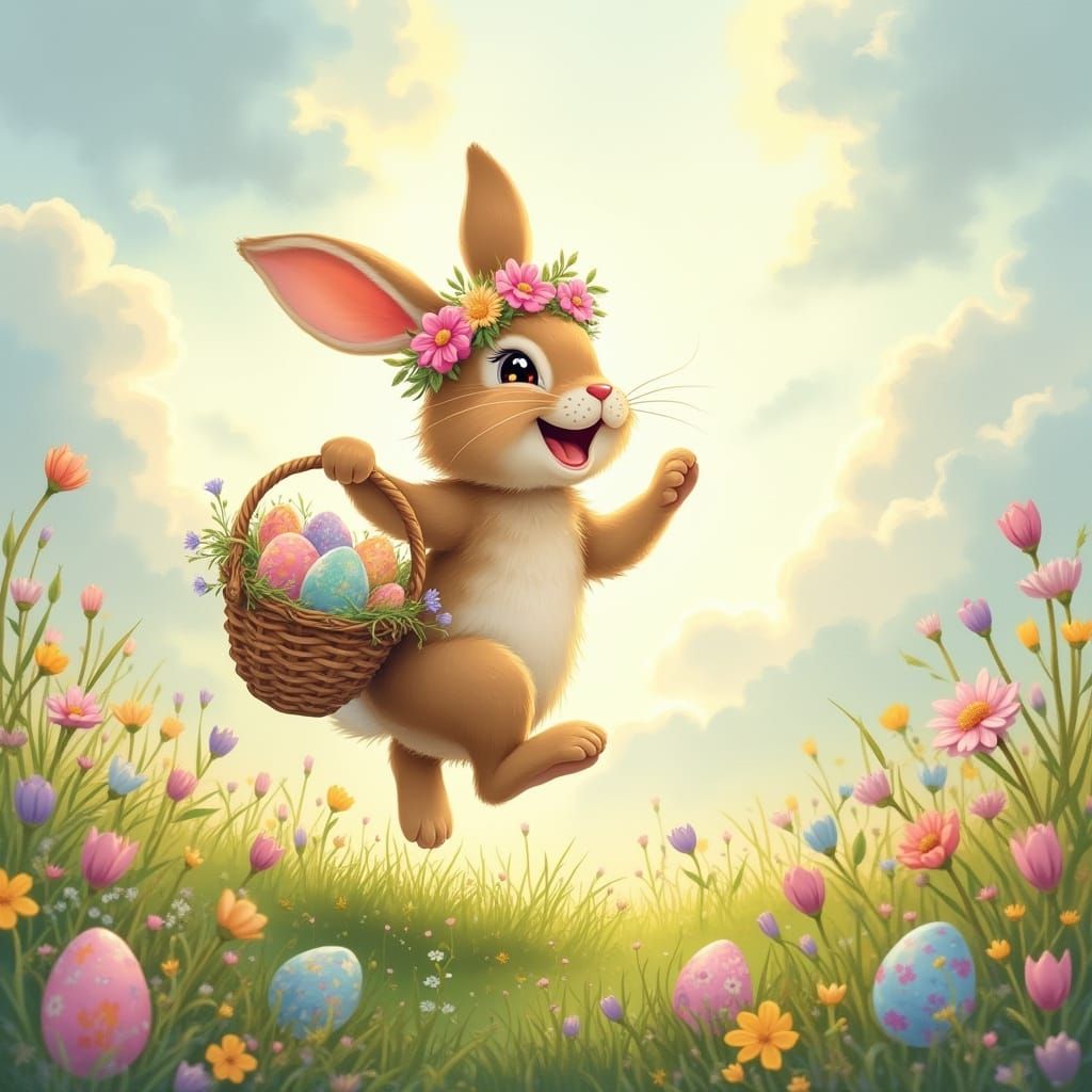 Whimsical Easter Bunny in a Vibrant Spring Meadow