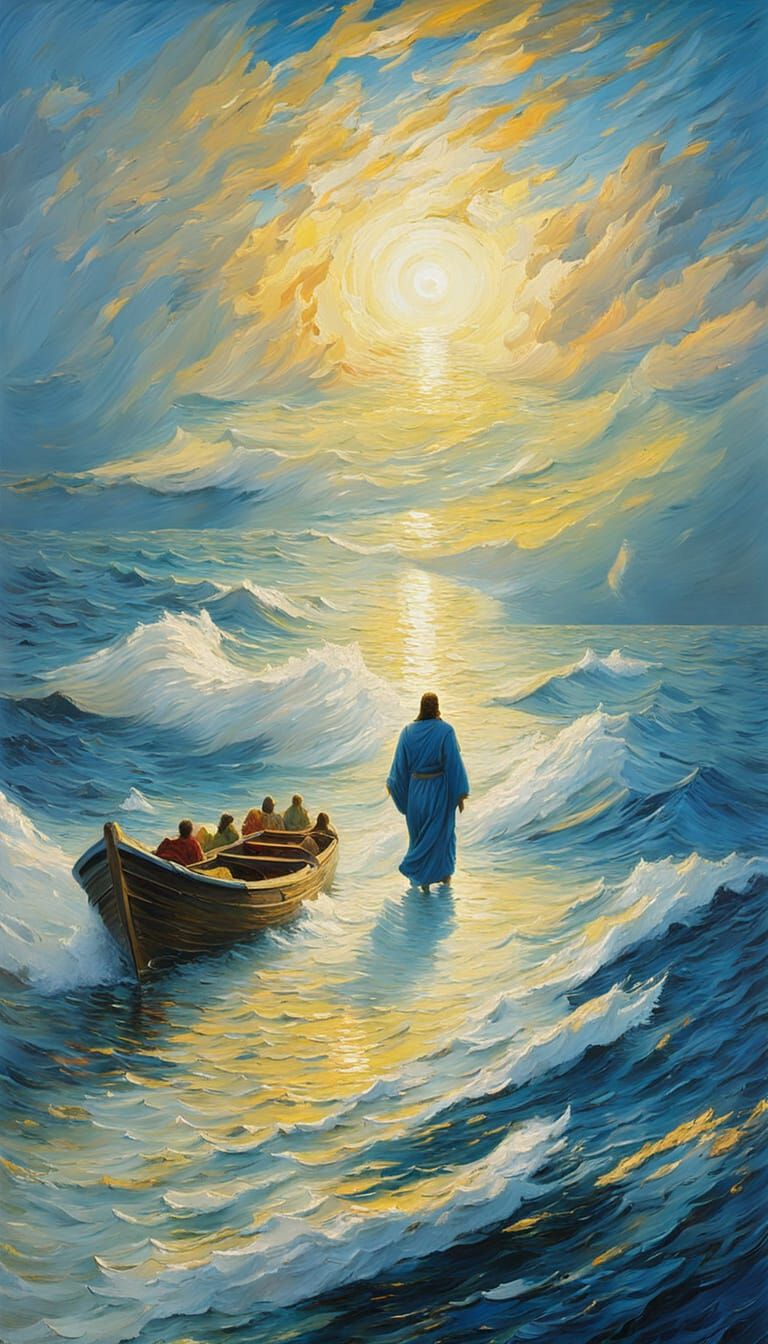 Jesus Walks on Water: An Impasto Oil Painting