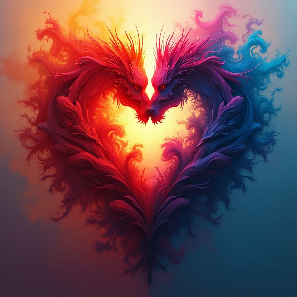 Ethereal Inkblot Dream of Love in Vibrant Colors