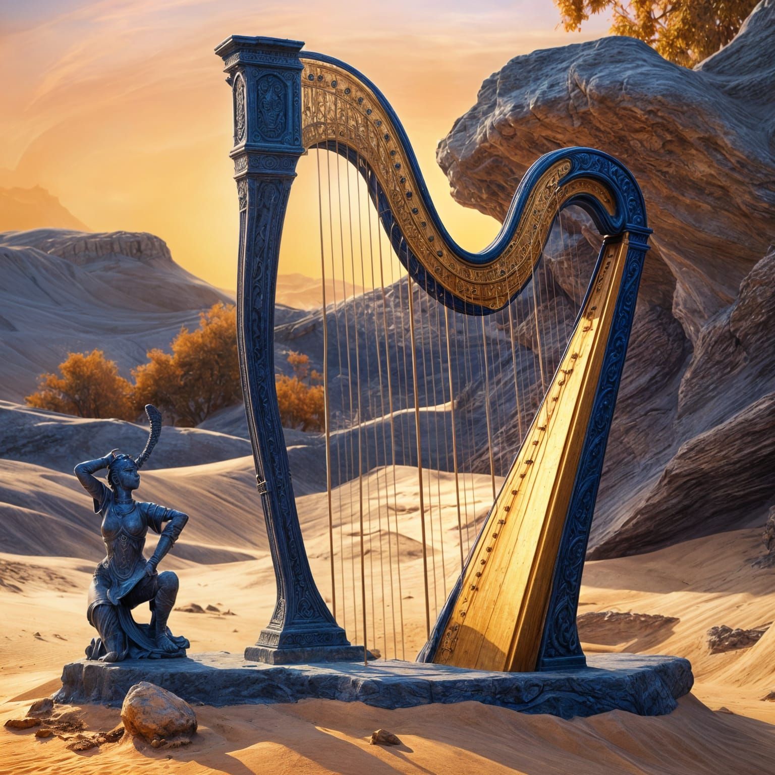 Ancient Harp Buried in Sand: Detailed Matte Painting