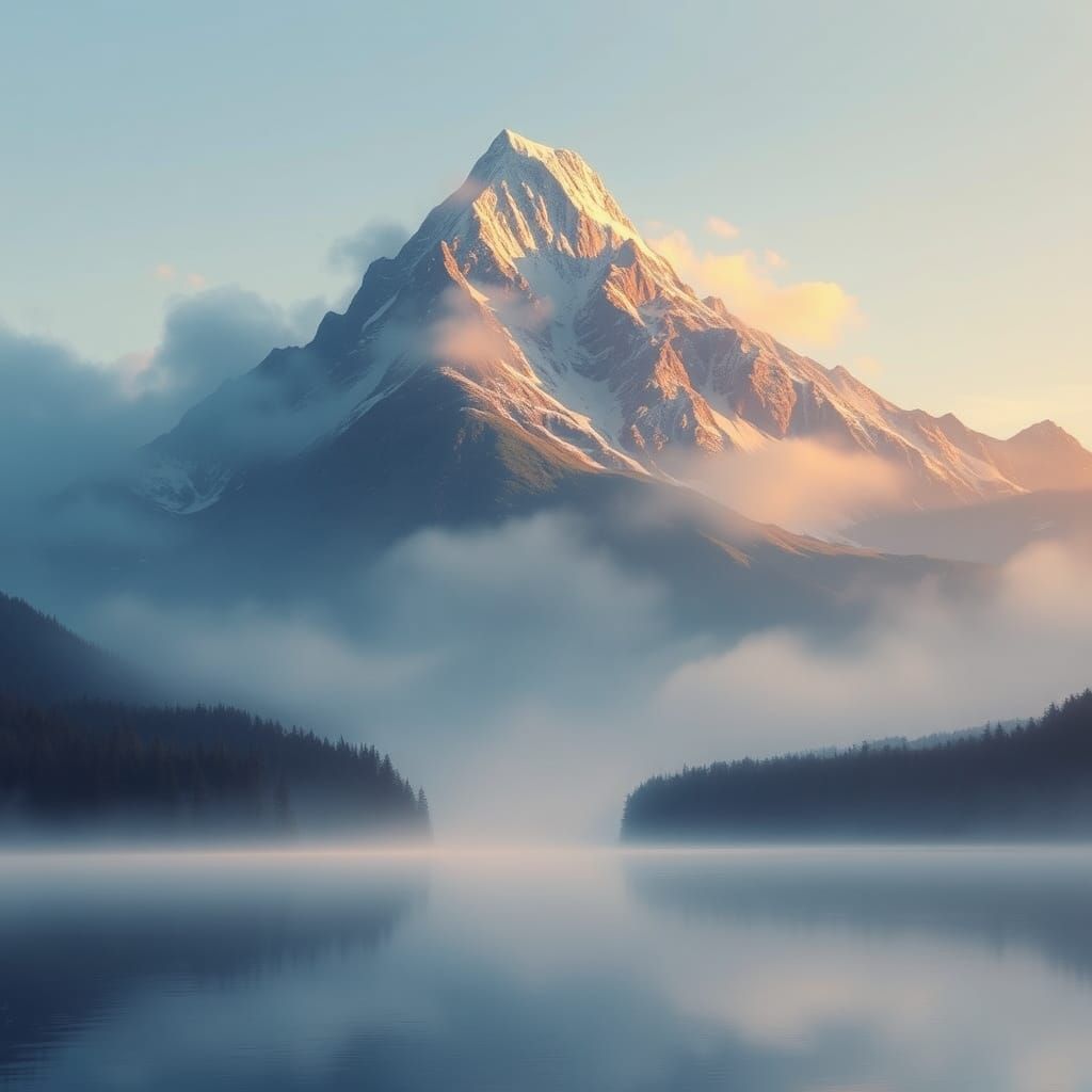 Majestic Mountain Peak Reflecting in Lake: Landscape Art