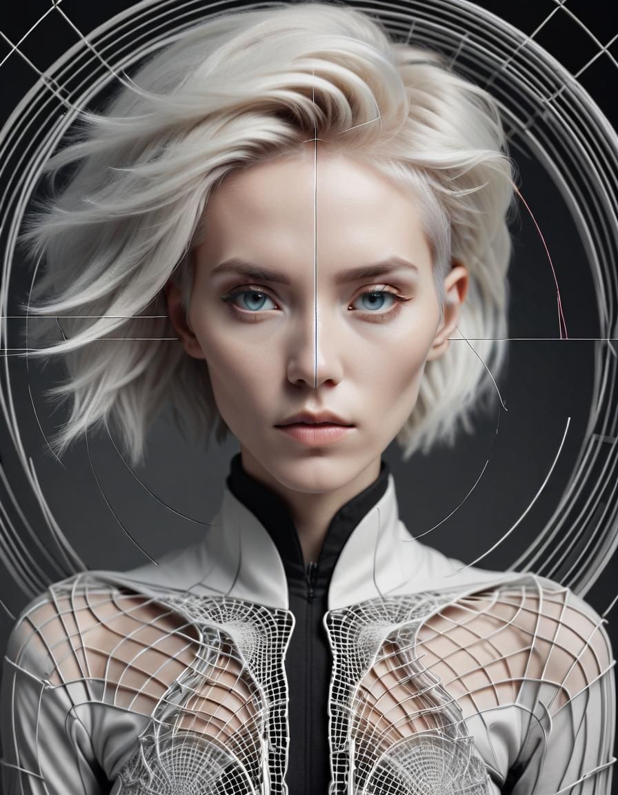 Androgynous Yin-Yang Figure in Wireframe Symmetry