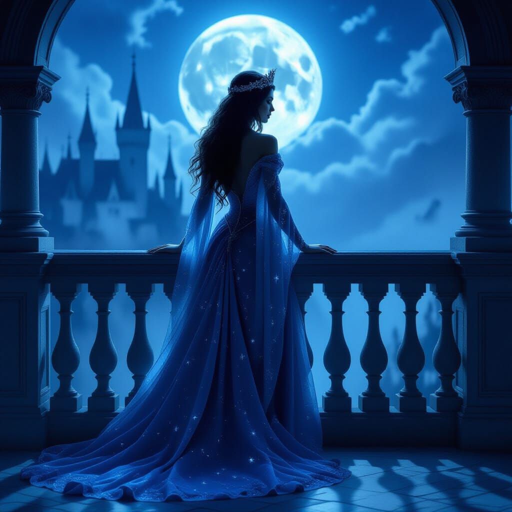 Spectral Queen on Moonlit Balcony