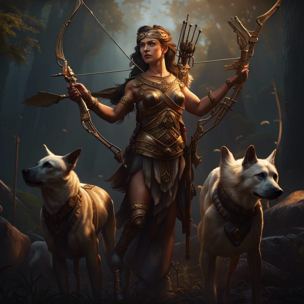 Artemis, Goddess of the Hunt in Dark Fantasy Style