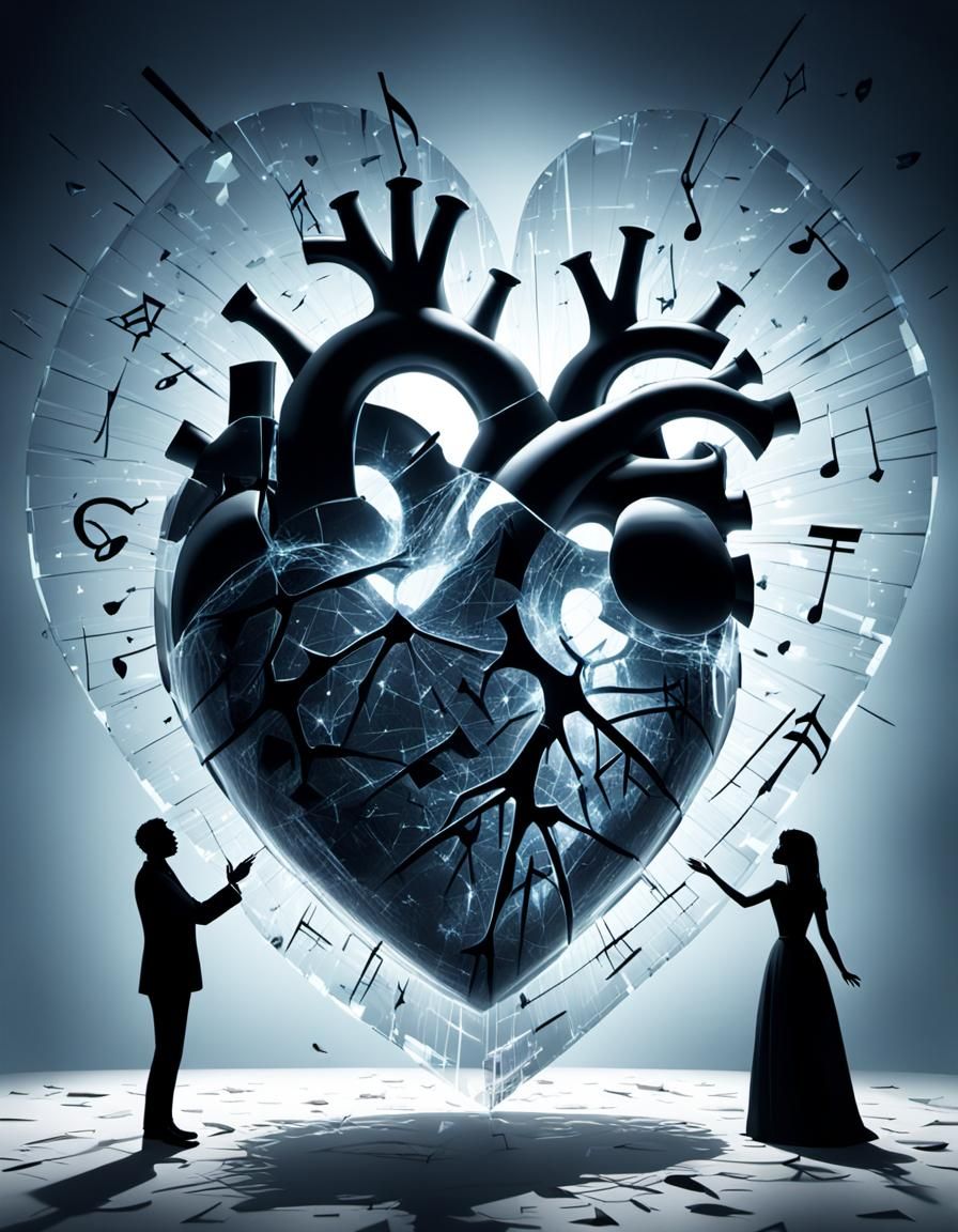 Shattered Heart with Musical Symbols in Splash Art