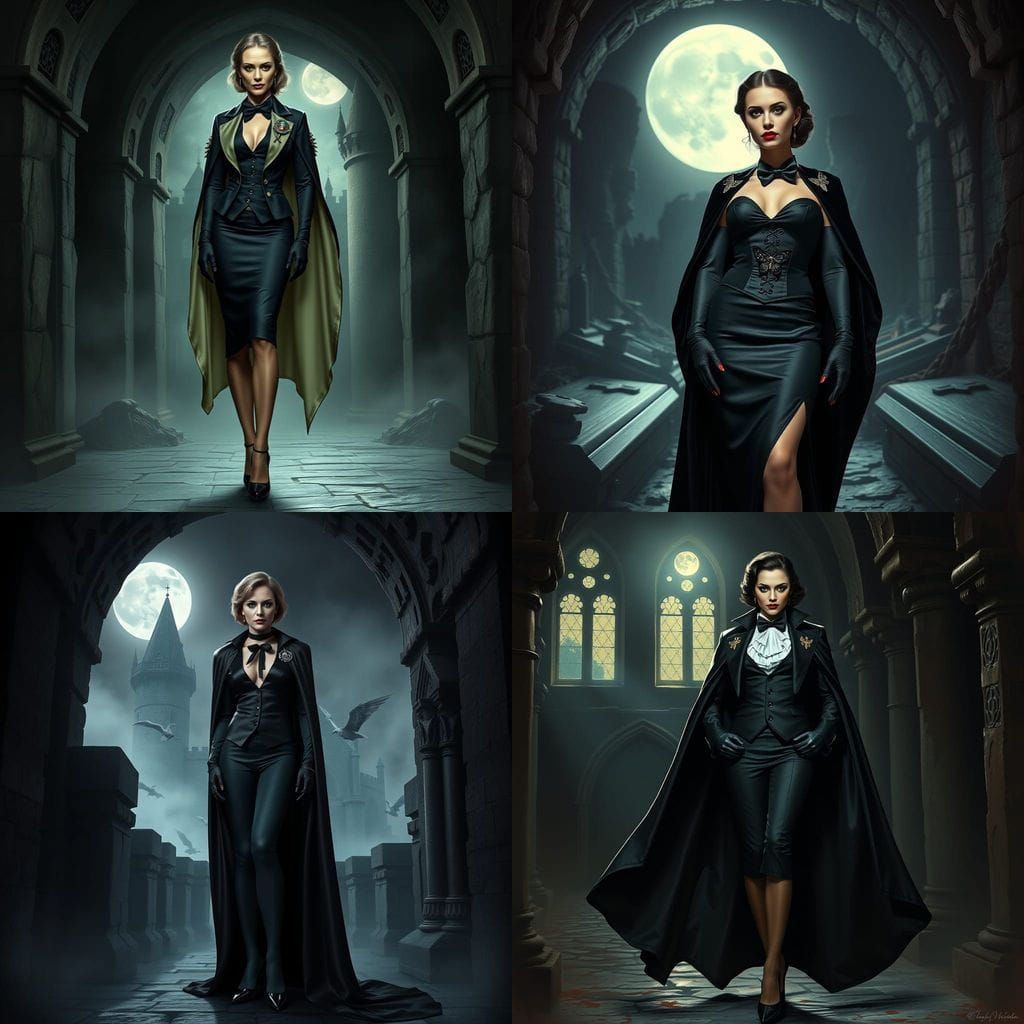 Elegant Vampire Countess in a Dark Gothic Castle