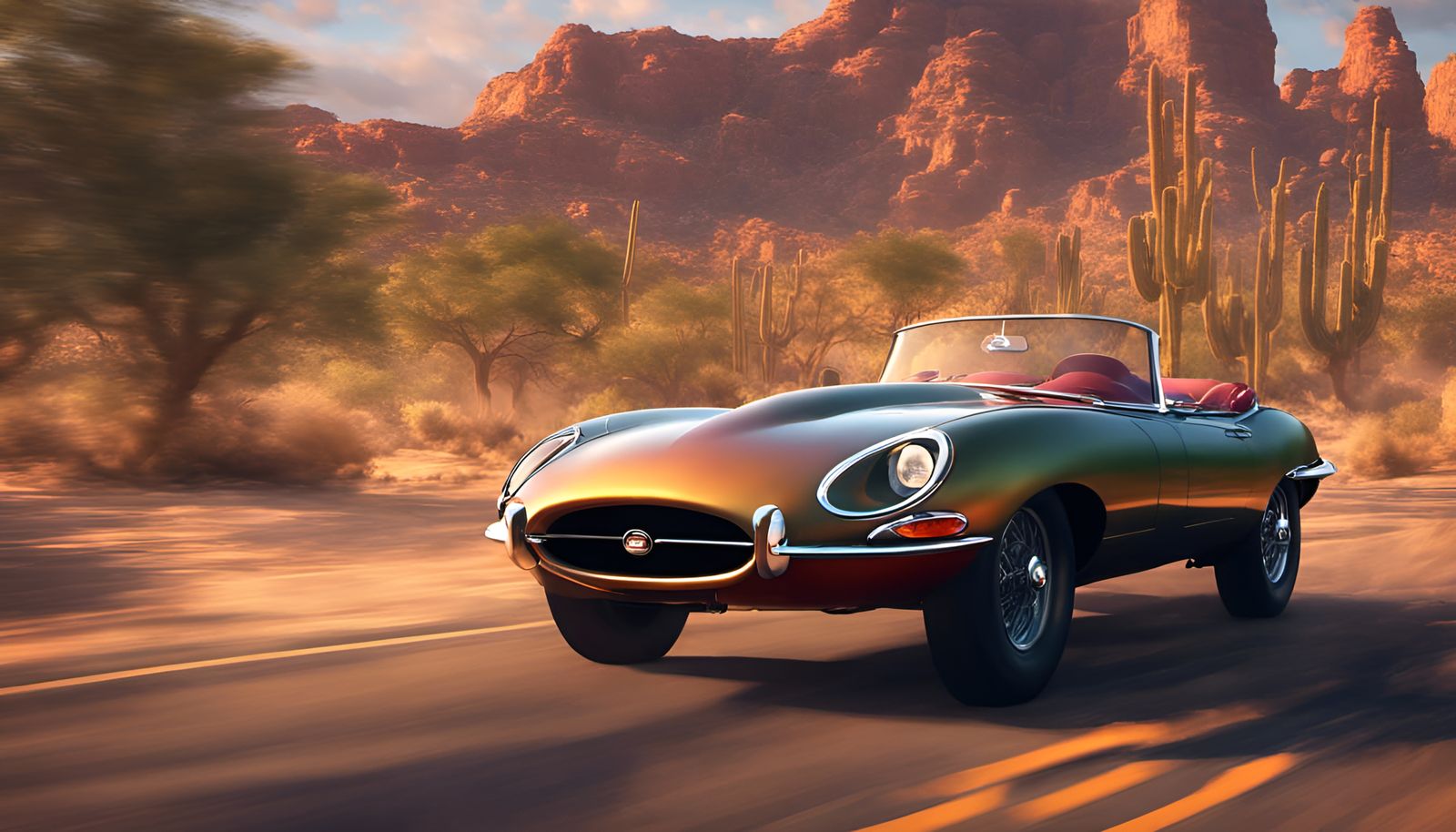 Sunset Shimmer Drives Jaguar E-Type: Matte Painting