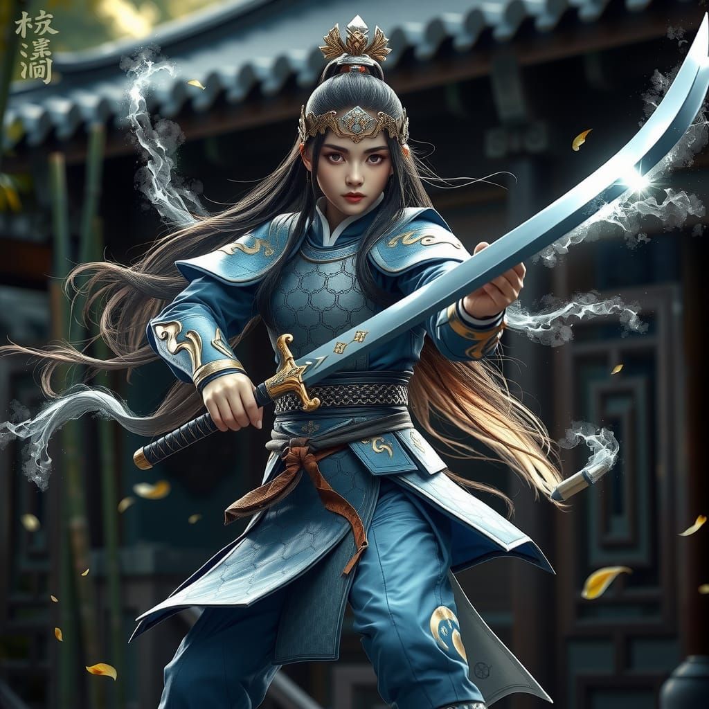 Chinese Warrior Woman with Sword and Aura