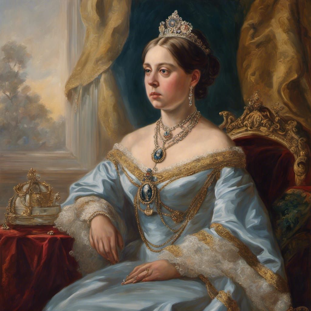 Young Queen Victoria in Fine Robes: Oil Painting